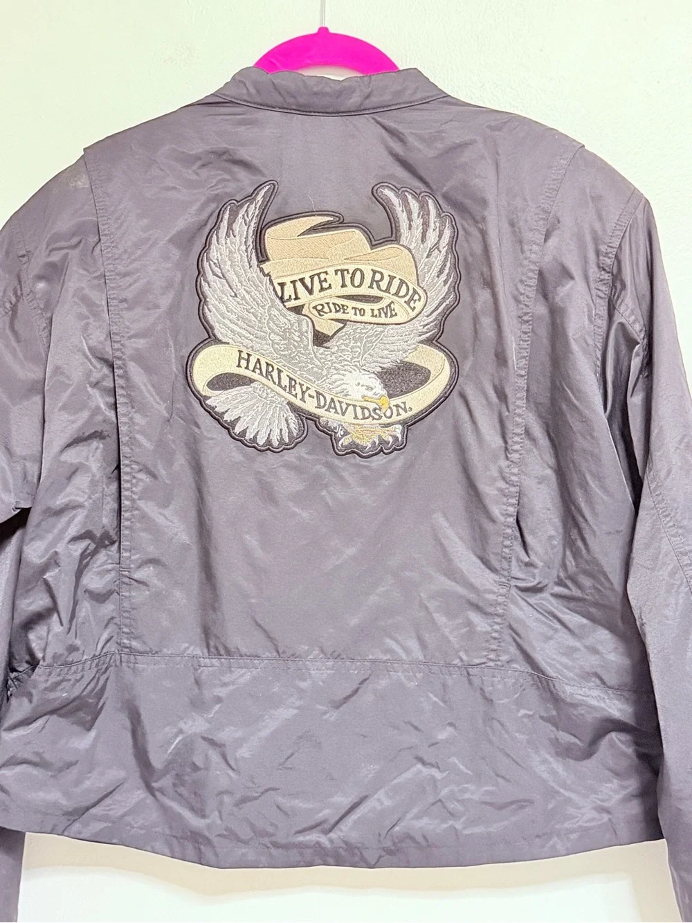Harley-Davidson Black Bomber Jacket with Beige & White Eagle Patch XL